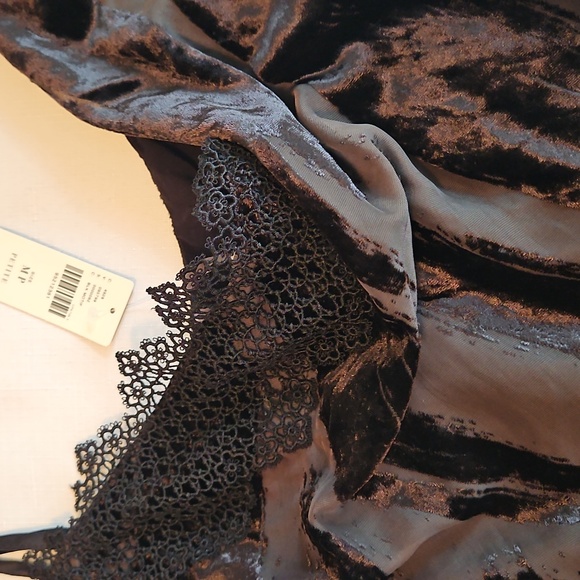 Anthropologie Cowl-Neck Black Midi Slip Dress Velvet And Lace Detail MP - Picture 7 of 8